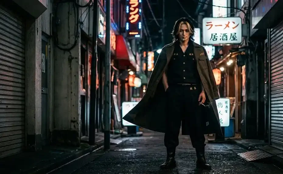 Mikey Tokyo Revengers live action aesthetic photo in Tokyo street