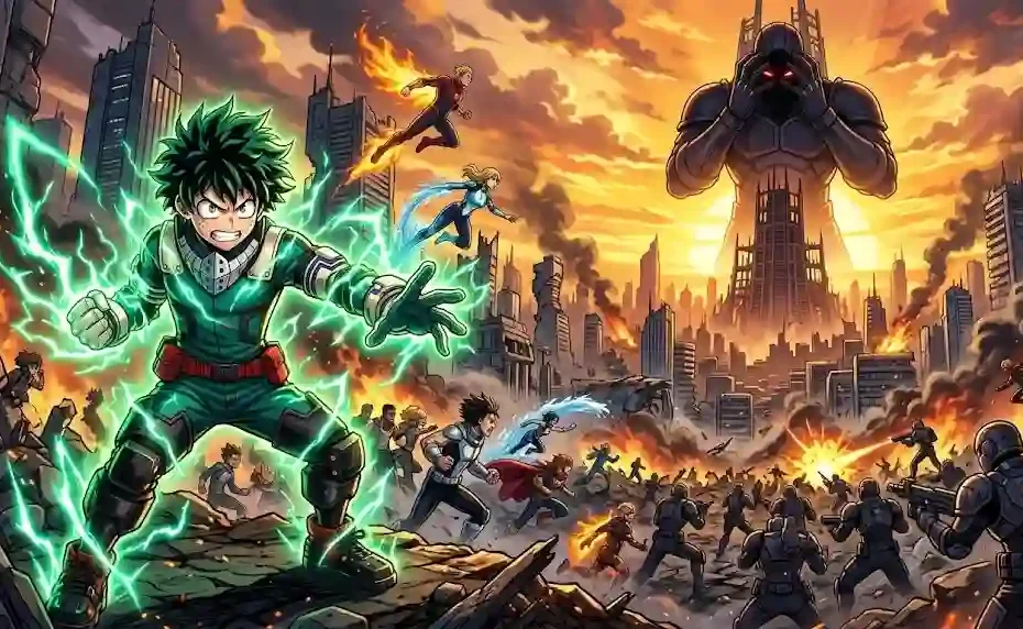 My hero academia season 8 release date poster featuring Deku with glowing green power.