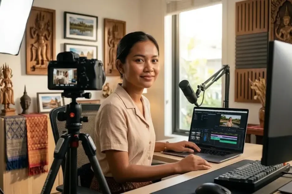 Portrait of content creator Soeun Raw in a modern video production studio setting